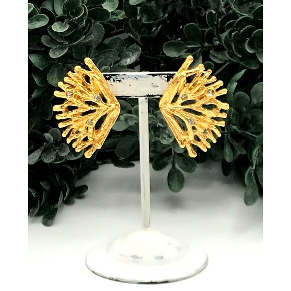 Gold-Tone Coral-Inspired Earrings With Sparkling Crystal Accents - Picture 3 of 9